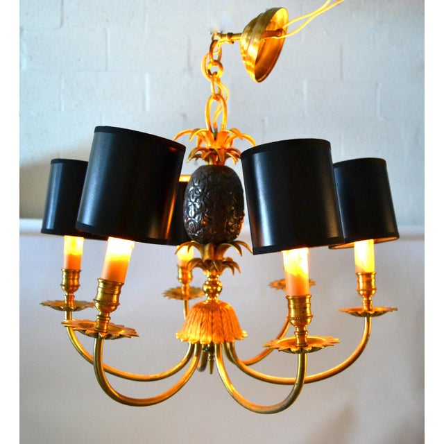 Bronze Maison Charles Neoclassical Six Light Pineapple Bronze Chandelier With Sleeves For Sale - Image 8 of 11