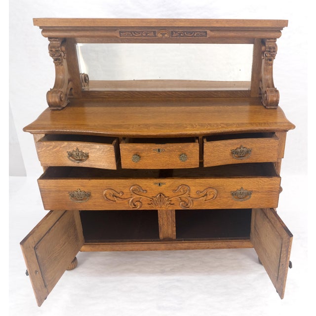 Victorian Lions Heads Mirrored Backsplash Fine Carved Oak Sideboard MINT! For Sale - Image 12 of 18