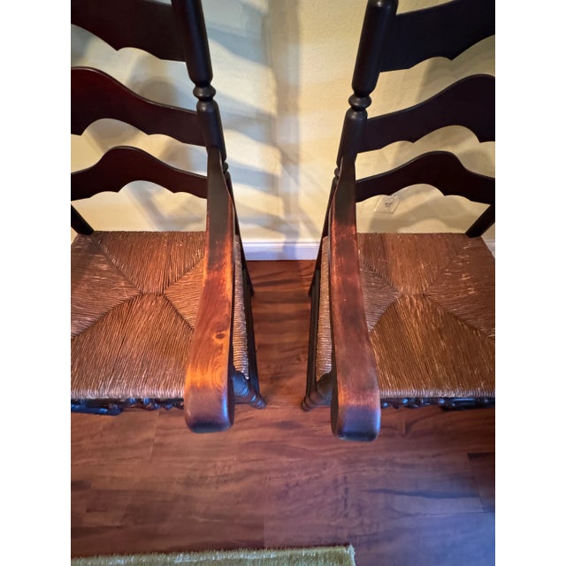 Late 19th Century Antique French Country Ladderback Chairs With Rush Seats, Pair, Late 19th Century For Sale - Image 5 of 11