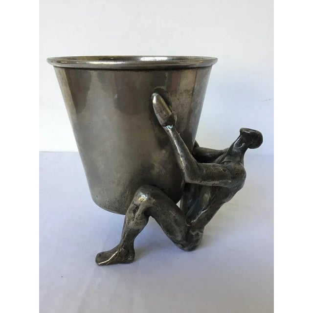 Metal 1970s Silver Plate Man Holding Vessel For Sale - Image 7 of 12