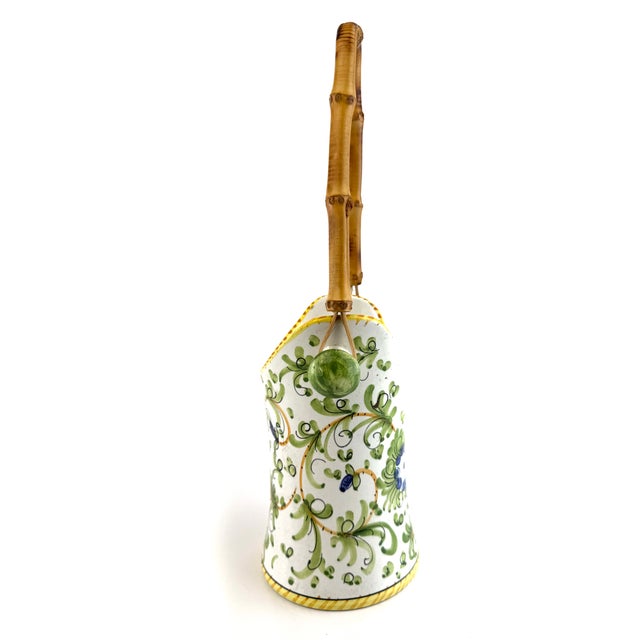 1960s Hand-Painted Italian Ceramic Vase With Bamboo Handle For Sale - Image 10 of 15