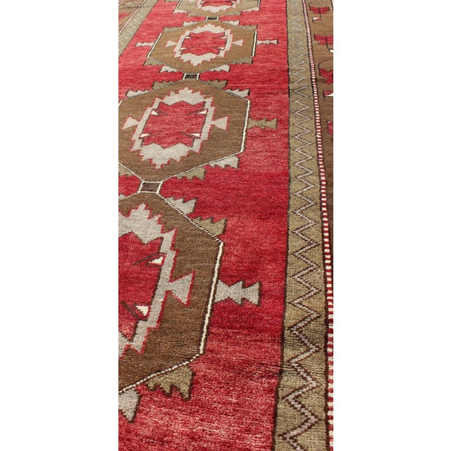 1940s Vintage Turkish Oushak Medallion Runner in Soft Red, Lt. Blue, Cream 3'6 X 10' For Sale - Image 5 of 8