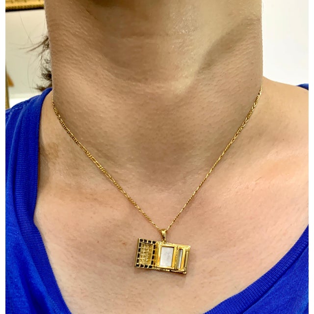 Sapphire & Diamond Photo Frame Book Pendant 8 Mother of Pearl Leaves 18K Gold For Sale - Image 12 of 18