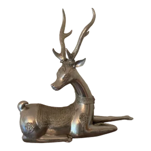 1970s Hollywood Regency Style Nickel-Plated Recumbent Deer