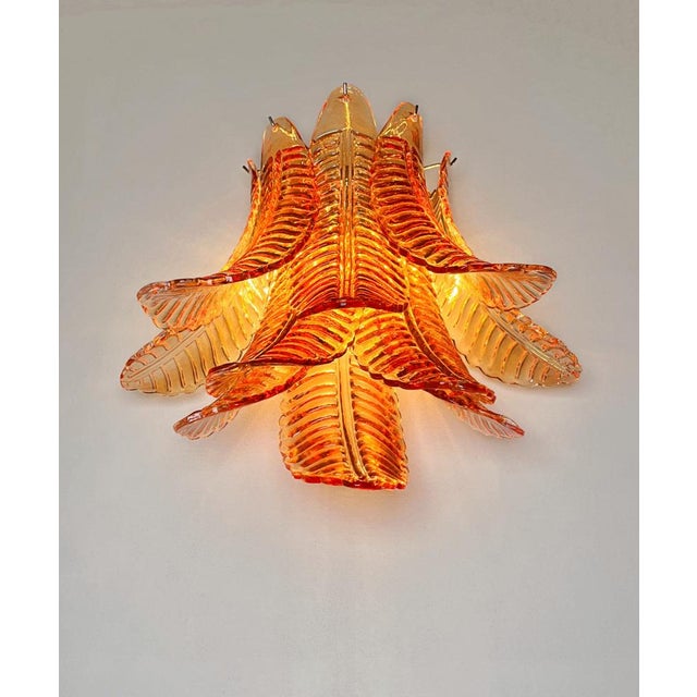 Glass Vintage Murano Six-Tier Felci Wall Sconces in Amber Glasses, 1990s, Set of 2 For Sale - Image 7 of 18