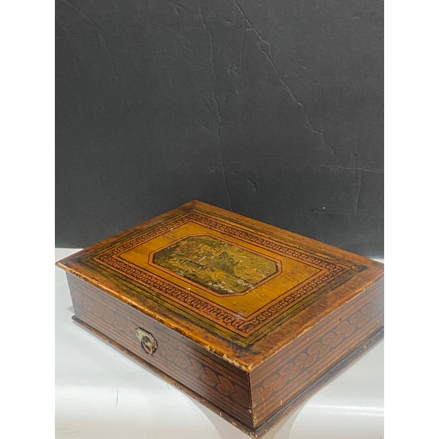 Wood Petite Early 19th Century European Hand Painted Wooden Jewelry and Correspondence Box For Sale - Image 7 of 11