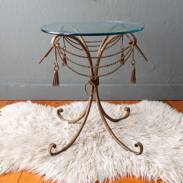 Italian Brass Rope and Tassel Rustic Outdoor Drinks Table For Sale - Image 10 of 18