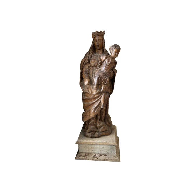 Antique Madonna and Child Carved Sculpture For Sale - Image 9 of 9