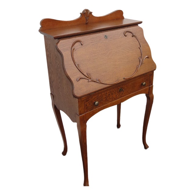 Early 1900s Solid Oak Small Secretary Desk 6669 For Sale