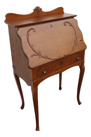 Early 1900s Solid Oak Small Secretary Desk 6669