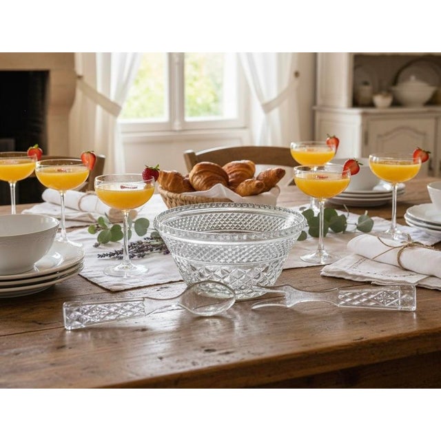 Anchor Hocking Wexford Salad Bowl Serving Set-Clear Glass-Spoon-Fork-Vintage For Sale - Image 11 of 11