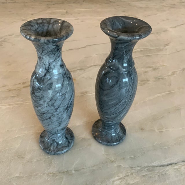 Lovely heavy grey marble bud vases in excellent condition. Your spring bouquets would pop in these beauties. Could also be...