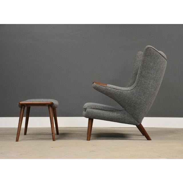 Mid-Century Modern 1960s Hans J. Wegner Grey Papa Bear Chair and Ottoman For Sale - Image 3 of 12