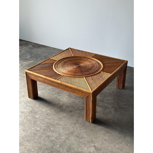 Sunburst Rattan Coffee Table, Attributed to Vivai Del Sud, Italy, 1970s For Sale - Image 16 of 17