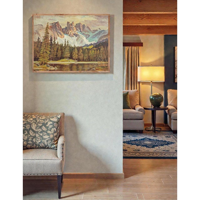 Carezza Lake and Latemar, Dolomites, 1950s, Oil on Canvas For Sale - Image 4 of 15