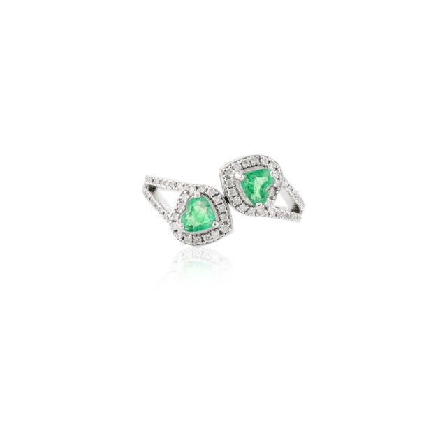 Art Deco 18k Authentic Heart Cut Emerald Wrap Around Finger Ring Size 5.5 For Sale - Image 3 of 12