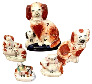 Antique Victorian Staffordshire Dogs, Set of 5