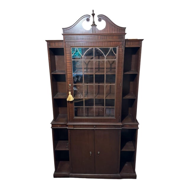 19th-Century Style Solid Wood Curio Cabinet — Tall Display Case With Glass Door & Shelving For Sale