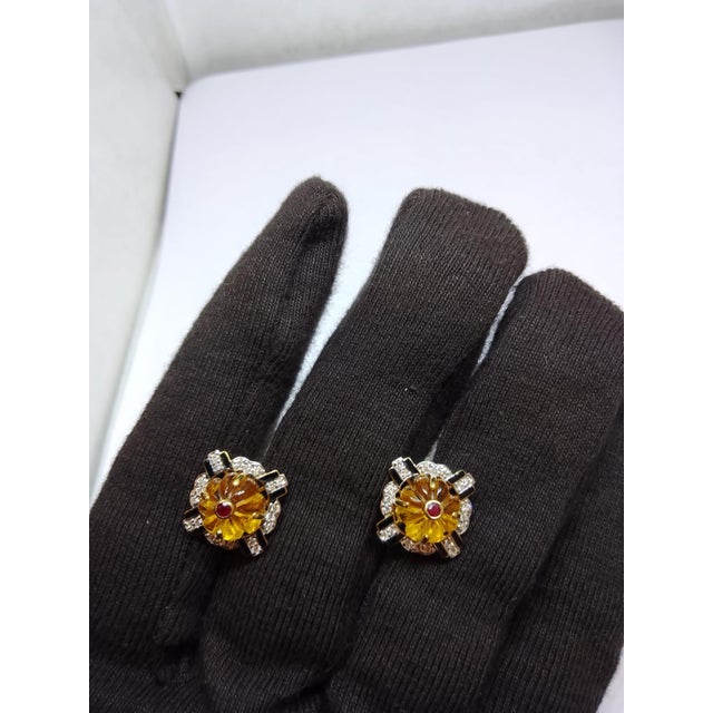 Modern Natural Citrine 8.05cts & Diamond 0.30cts Earring in 14k Gold For Sale - Image 3 of 8