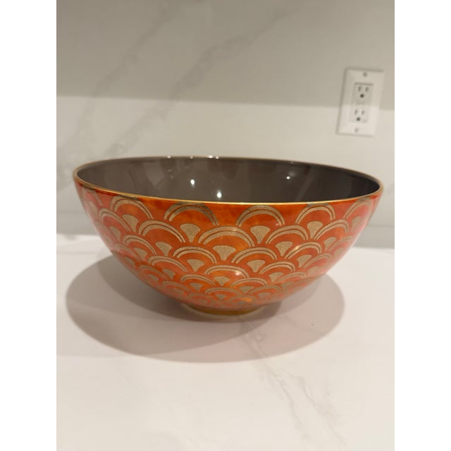 2010s L’objet Pour Fortuny “Fortuny | Venezia” Orange & Gold Serving/Decorative Bowl - Made Exclusively for Neiman Marcus For Sale - Image 5 of 7
