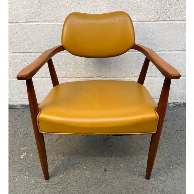 Mustard 60's Mid-Century Modern Walnut and Vinyl Armchair For Sale - Image 8 of 8