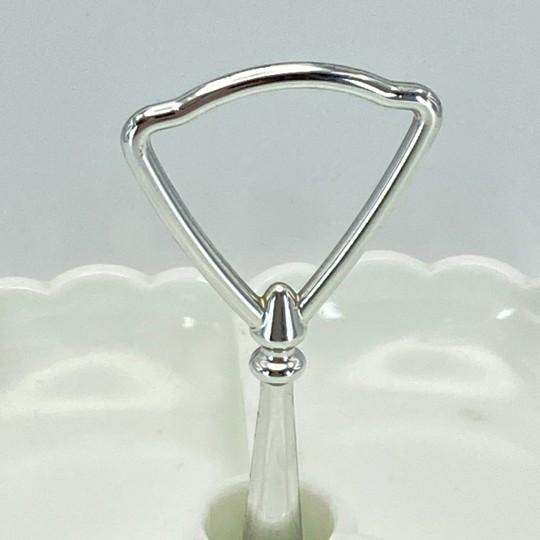 Glass Vintage Fenton Milk Glass Hobnail Tricorn Divided Dish (3-Part) With Metal Handle 7-Inch For Sale - Image 7 of 13