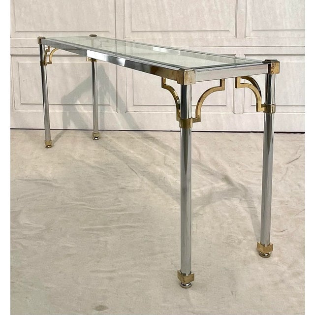 Mid-Century Maison Jansen Attributed Chrome and Brass Console Table For Sale - Image 10 of 12