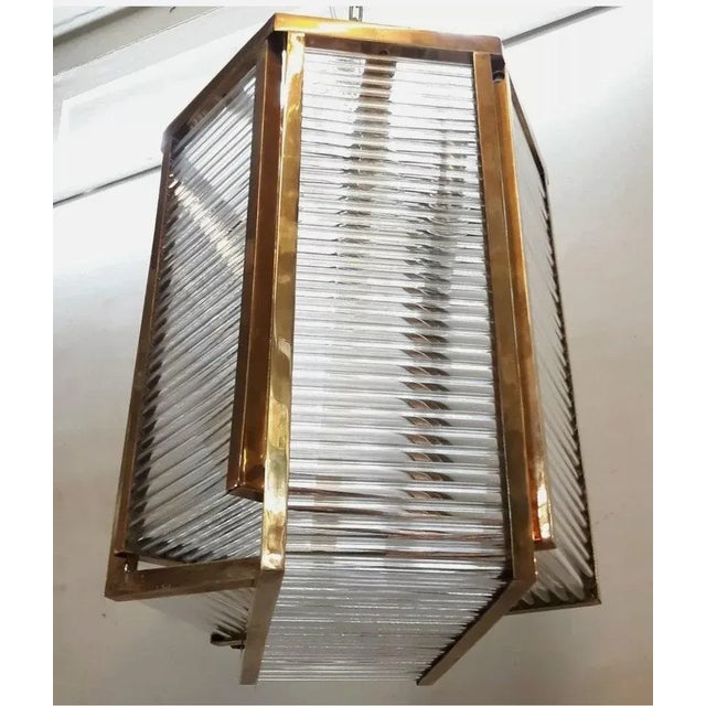 Metal Vintage Art Deco Skyscraper Rod Ship Chandelier Fixture in Brass & Glass For Sale - Image 7 of 8