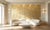 A refined hand painted gold leaf wallpaper featuring an elegant bird perched among delicate flowering branches and...