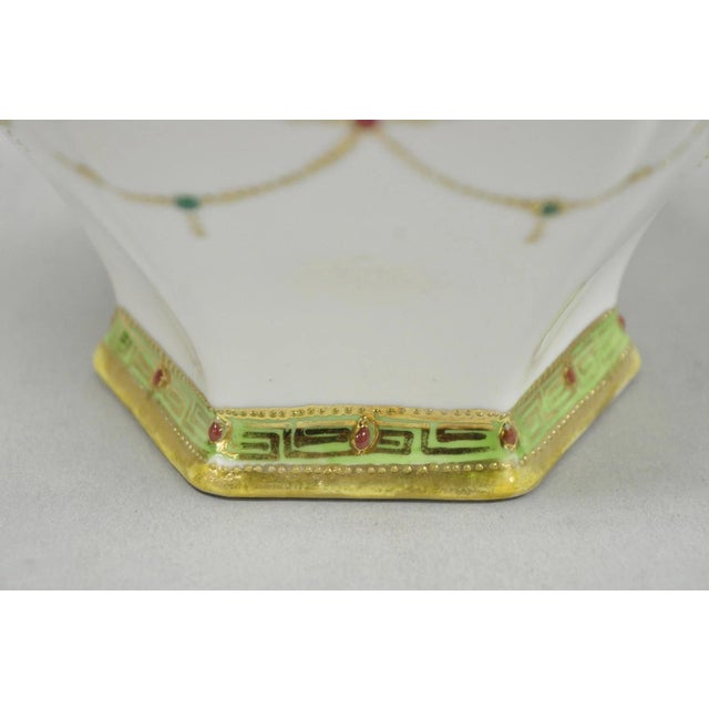Green Antique Nippon Noritake Hand Painted Porcelain Gold Gilt Draped Biscuit Jar For Sale - Image 8 of 17