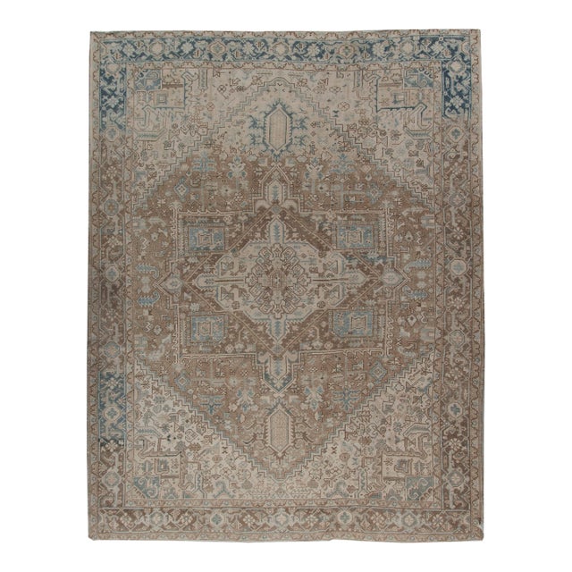 Vintage Circa 1940 Lightly Distressed Heriz Rug 9ft 10in X 12ft 6in For Sale