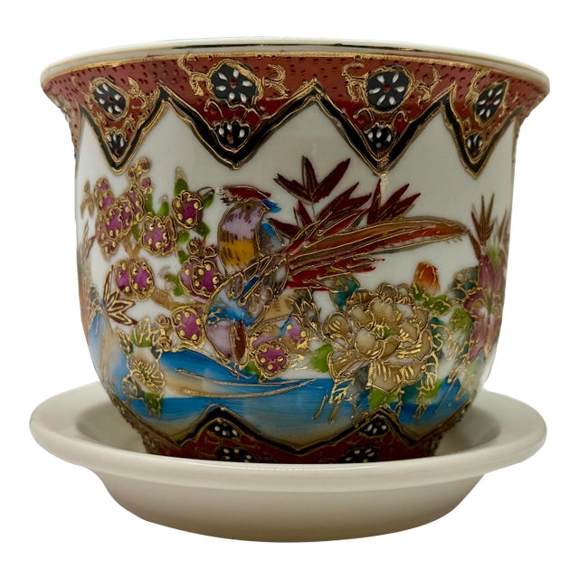 1970s Chinoiserie Planter With Birds, Flowers and Bamboo For Sale