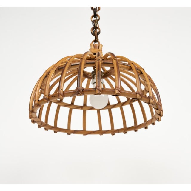 1970s Mid-Century Hand-Crafted Rattan and Bamboo Chandelier Pendant, Italy, 1970s For Sale - Image 5 of 13