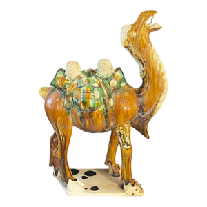 Vintage Chinese Tang-Style Sancai Terra Cotta Camel 18" H