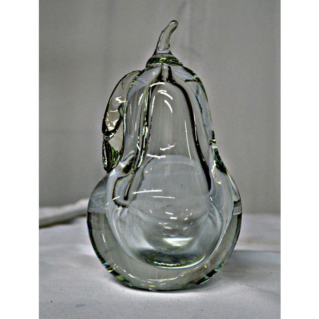 Hand Blown Clear Glass Pear Paperweight For Sale - Image 4 of 10