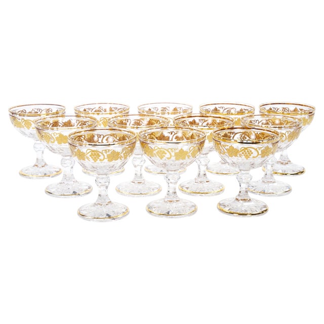 An exceptional set of twelve mid-20th century Tableware champagne coupe glass service by the renowned Belgian glassmaker...