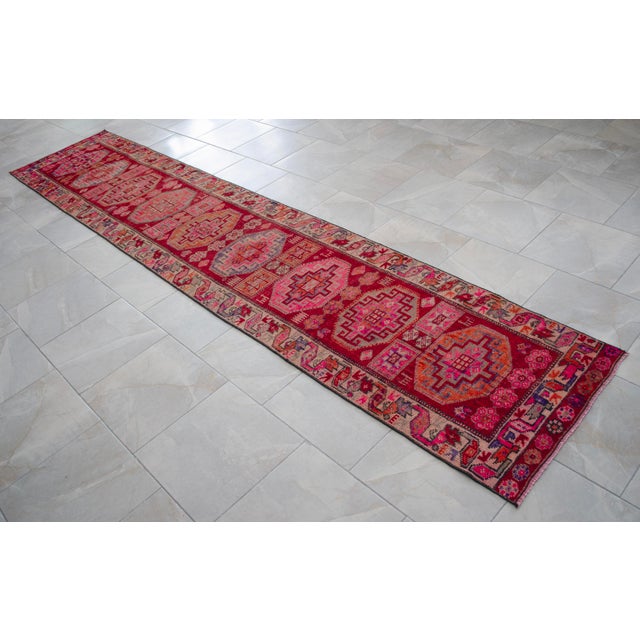 1960s Vintage Hand-Knotted Colorful Runner Rug 2x13 Ft Approx For Sale - Image 6 of 16