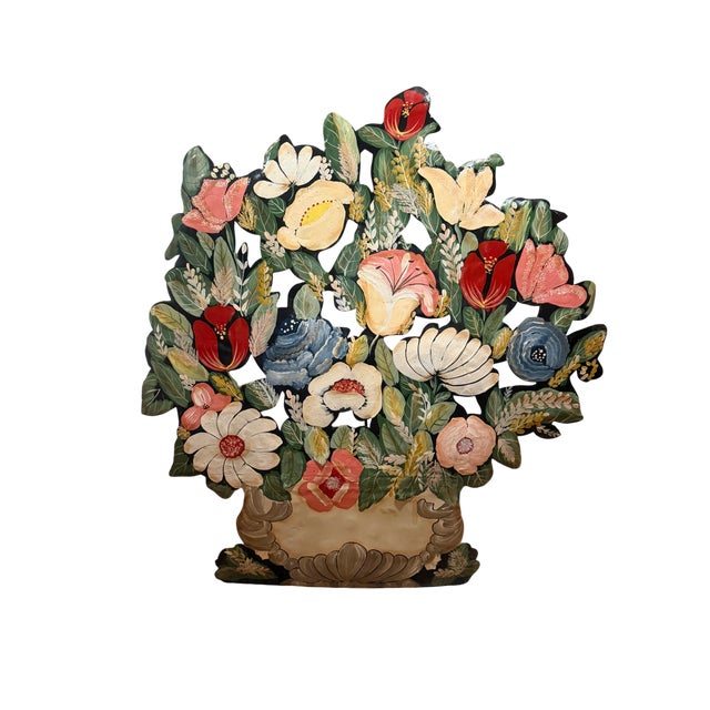Vintage Folk Art Hand-Painted Tole Floral Fireplace Screen For Sale - Image 11 of 13