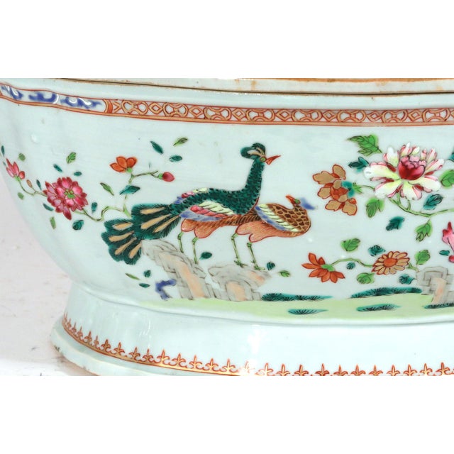 18th-Century Chinese Export Porcelain Double Peacock Pattern Soup Tureen, Cover & Stand For Sale - Image 10 of 18