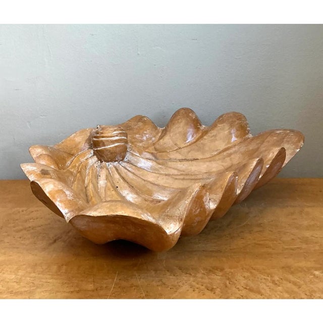 Vintage Carved Wood Clam Shell- Shaped Bowl For Sale - Image 4 of 12