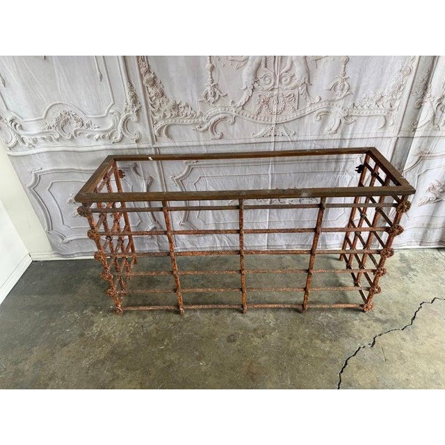 Rustic Console Table With Textured Stone Top and Hand-Forged Iron Base For Sale - Image 10 of 18