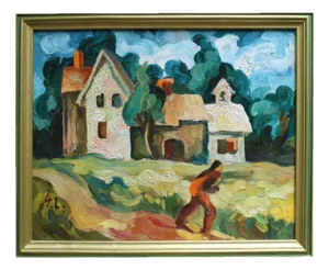 Antonija Lutere, A Walk in the Brisk Wind, 1970s, Oil on Cardboard