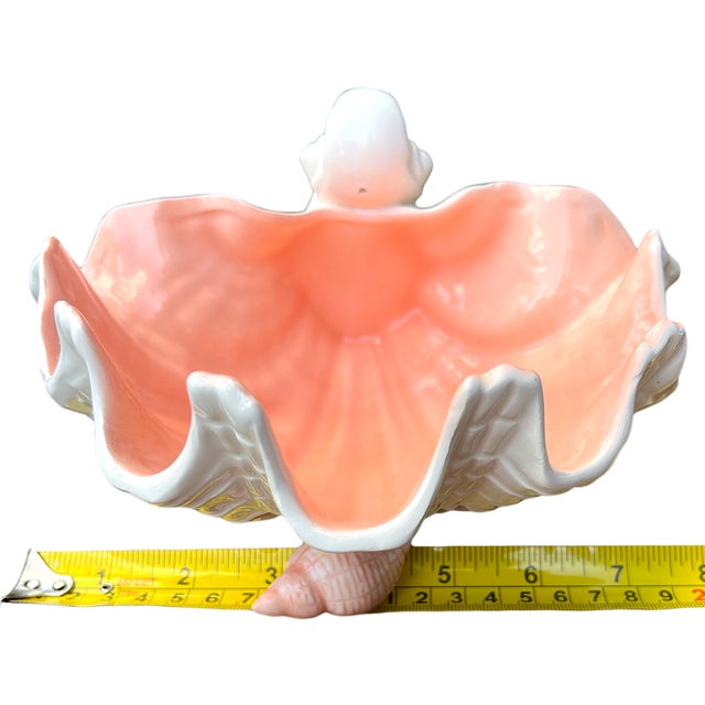 Vintage Fitz & Floyd Footed Porcelain Coquille Shell Bowl – Hand-Painted Coral & White For Sale In Jacksonville, FL - Image 6 of 8