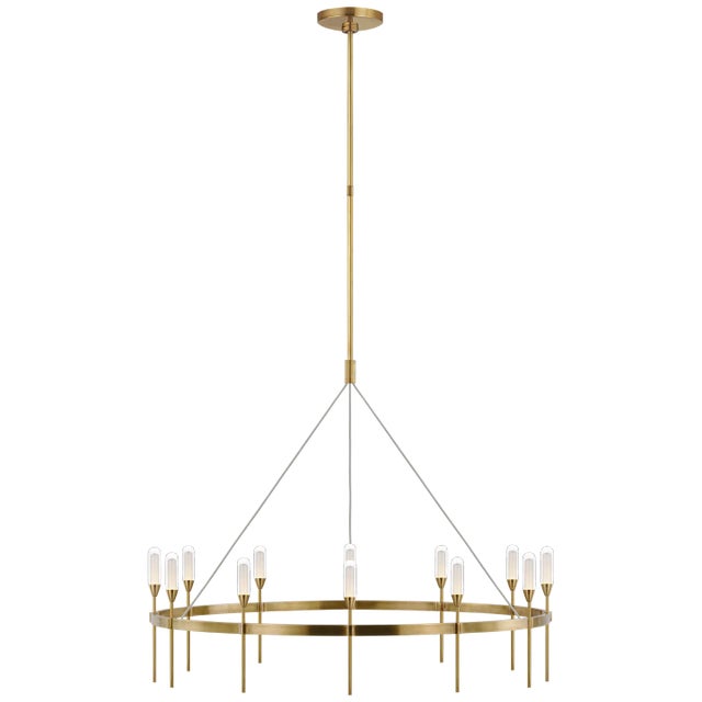 Modern Peter Bristol for Visual Comfort Signature Overture XL Ring Chandelier in Natural Brass with Clear Glass For Sale - Image 3 of 3