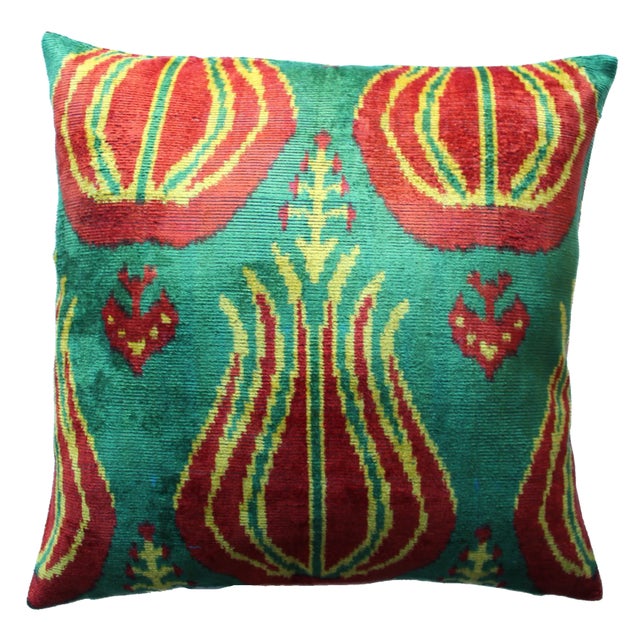 Green Contemporary Bohemian Multi Color Hand Knotted Pillow For Sale - Image 8 of 8