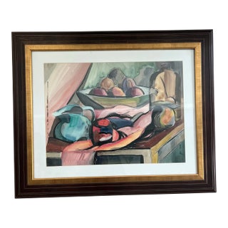 Vintage Signed and Framed English Still Life Watercolor Painting For Sale