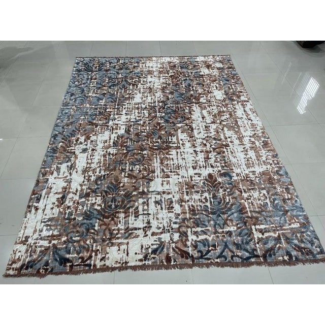 Contemporary 8x11 Ivory Hand-Knotted Wool Distressed Floral Texture Abstract Carpet Rug For Sale - Image 3 of 7