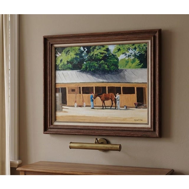 Vintage Equestrian Stable Scene Oil Painting by M. MacMillan For Sale In New York - Image 6 of 6