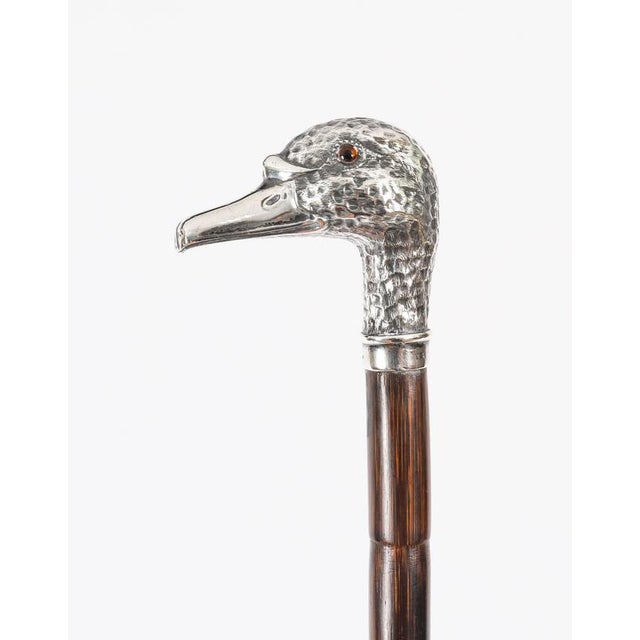 Antique Walking Stick Cane Silver Duck Head Handle, 1890s For Sale - Image 12 of 16