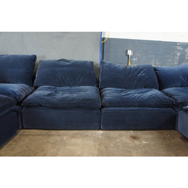 Restoration Hardware Cloud Modern Modular Blue Felt Sofa Sectional & Ottoman Set For Sale - Image 9 of 16